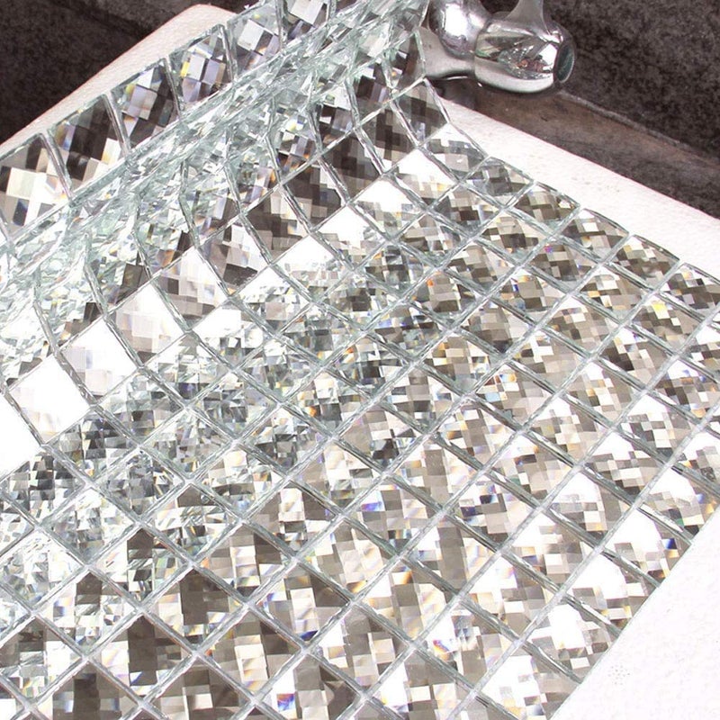 Diflart Peel and Stick Mirror Glass Mosaic Tile, 3/4 Inch Silver Square, Crystal Diamond Mirror Tile Backsplash for Kitchen Bathroom Wall, Pack of 5 Sheets - Image 1